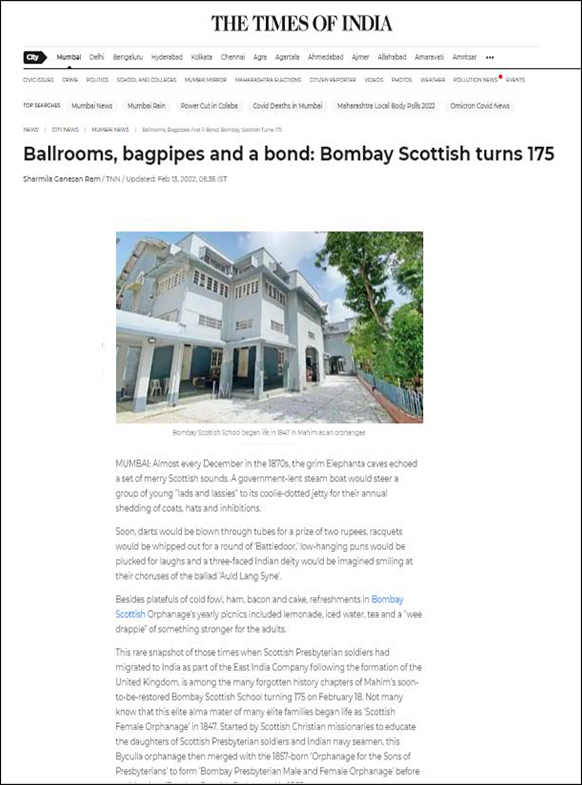 Ballrooms, bagpipes and a bond: Bombay Scottish turns 175, The Times of India